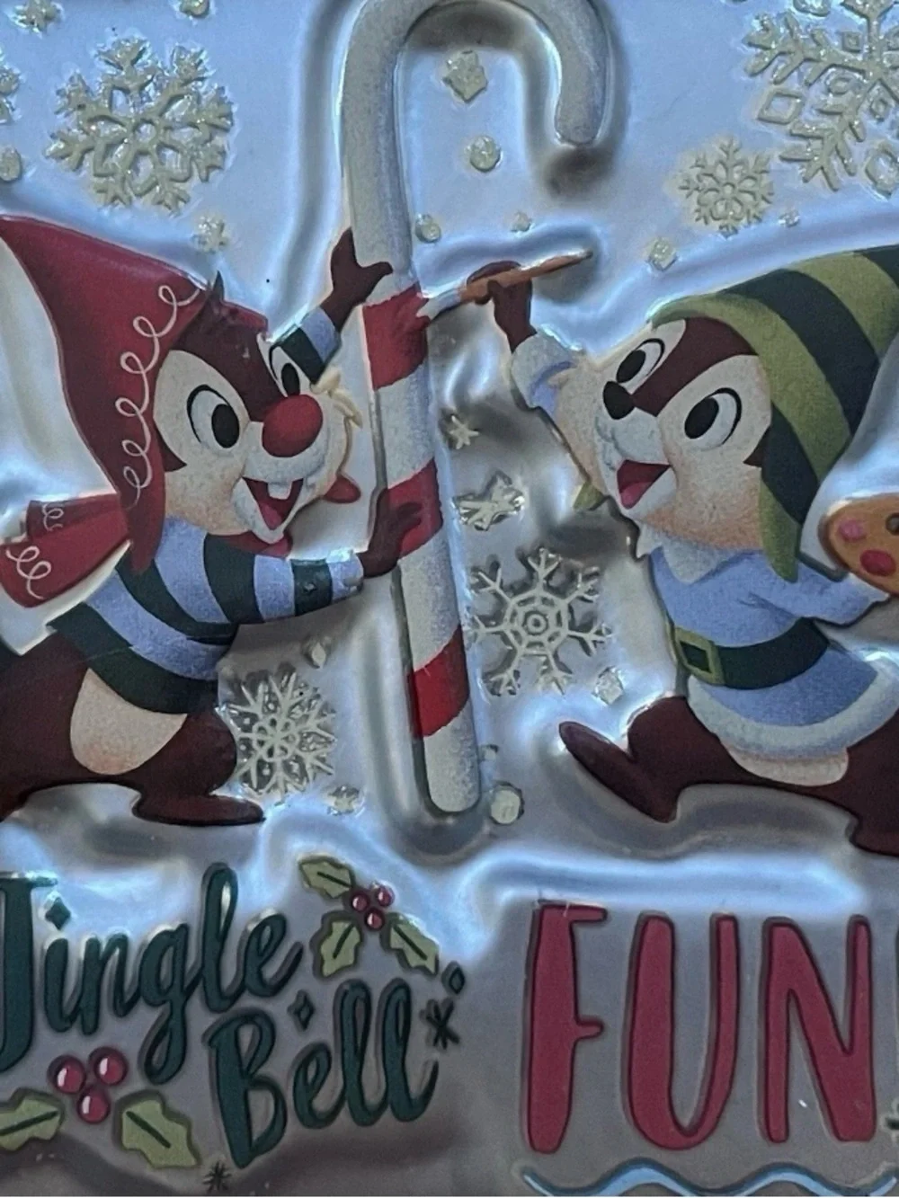 Disney Silver Holiday Ornament with Red and Green Accents